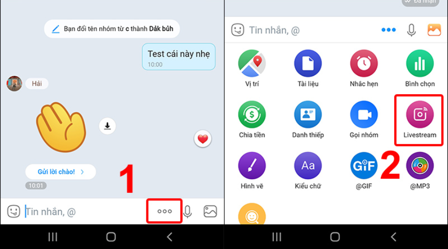 Nhấn vào biểu tượng ba chấm và chọn Livestream