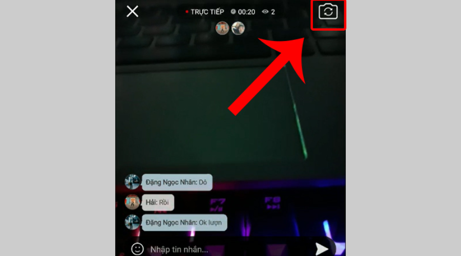 Nhấn vào biểu tượng máy ảnh có mũi tên xoay chiều để chuyển camera