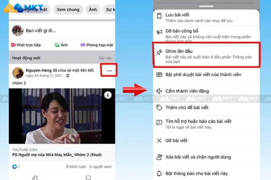 Cách ghim bài viết trên trang Facebook bằng điện thoại