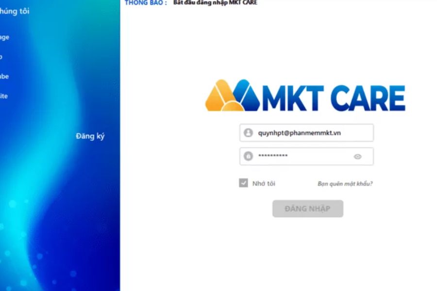 Đăng nhập phần mềm MKT Care