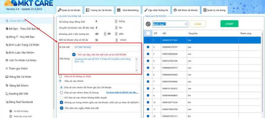 Cấu hình share bài viết lên nhóm tự động bằng MKT Care