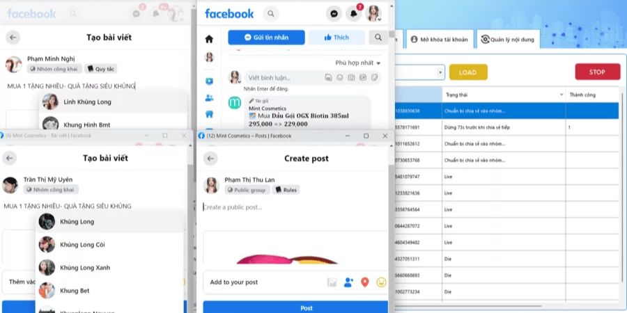 Chạy share stt bán mỹ phẩm lên nhóm tự động