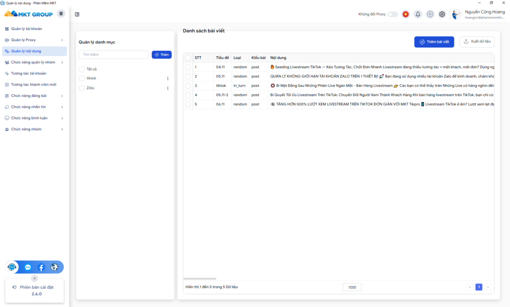 Quản lý nội dung đăng bài