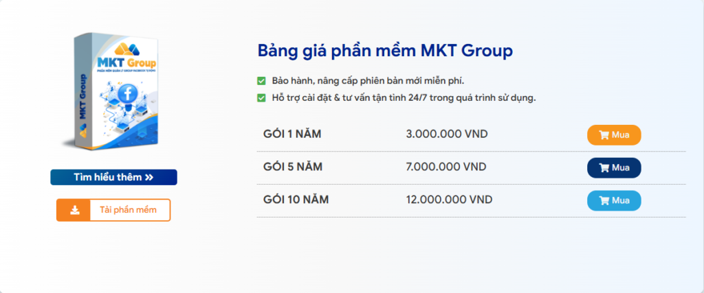 Bảng giá phần mềm MKt Groups