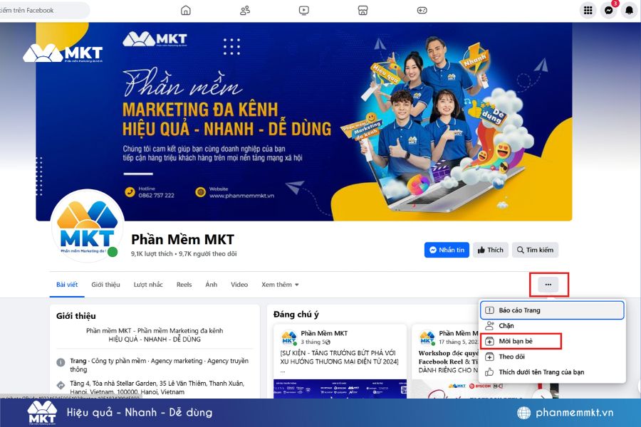 Hướng dẫn cách mời bạn bè thích trang Facebook nhanh chóng Nhấp vào biểu tượng menu (ba dấu gạch ngang) và nhấp vào nút “Mời bạn bè”