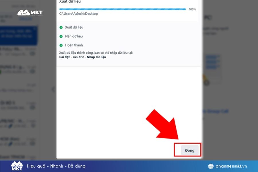 Chờ cho quá trình sao lưu hoàn tất, sau đó chọn "Đóng".
