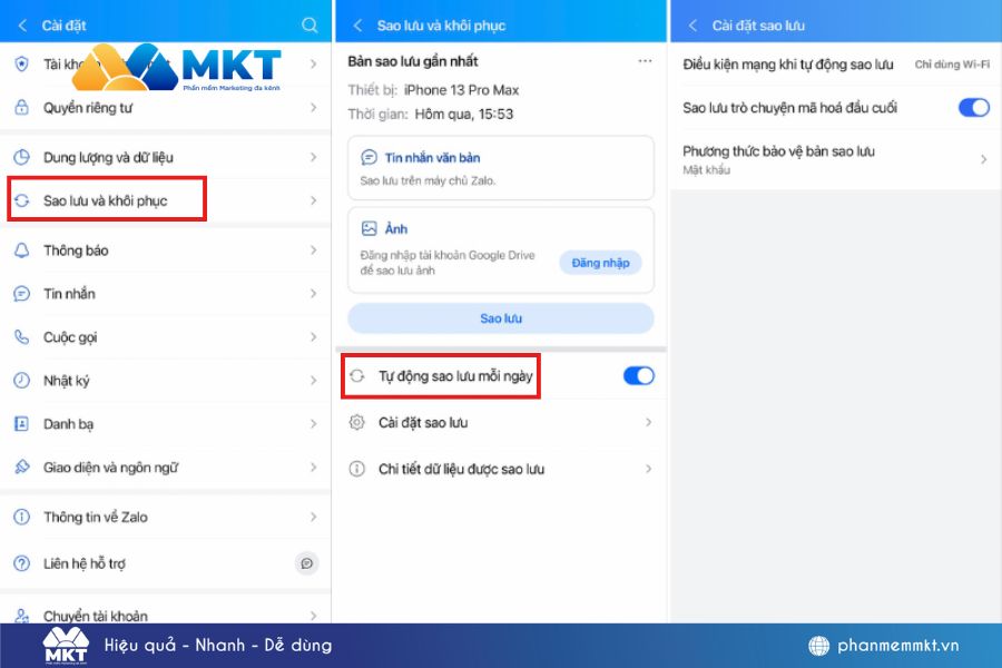 Bạn nhấn bật chế độ “Tự động sao lưu mỗi ngày” ở phía dưới