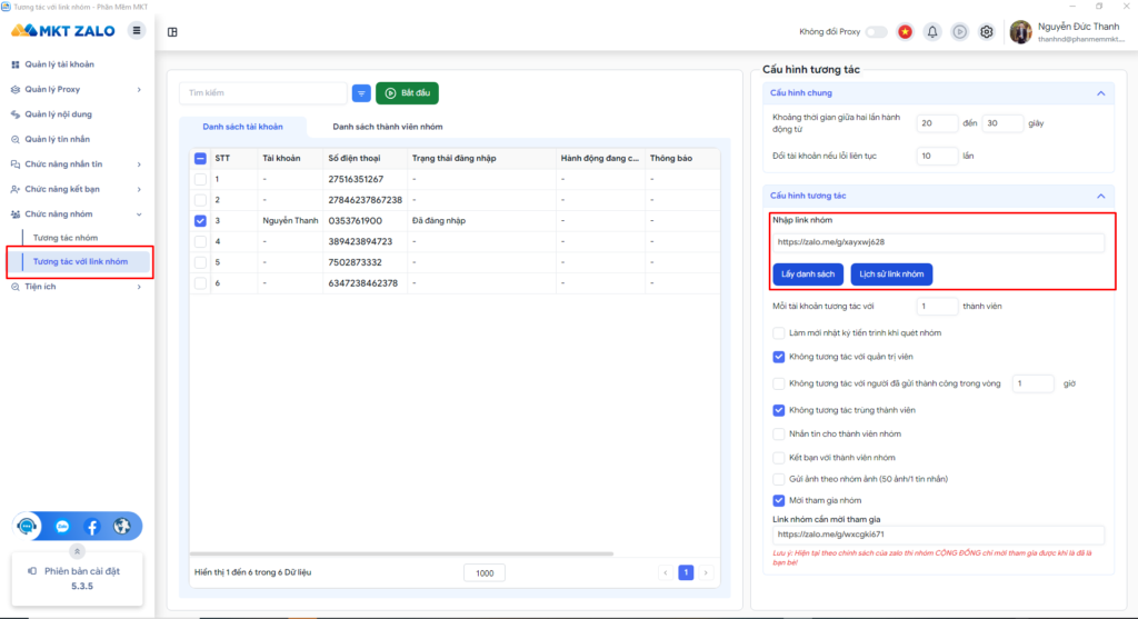 Chọn Tính Năng Và Nhập Link Nhóm