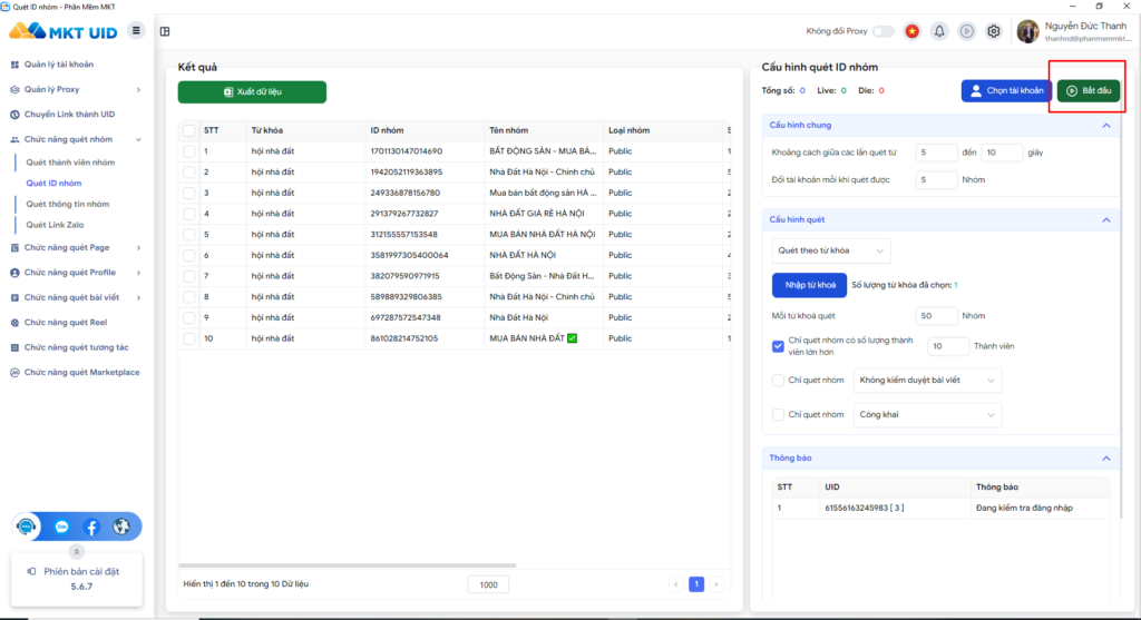 Nhấn Bắt Đầu Để Phần Mềm Đi Tìm Kiếm Tự Động