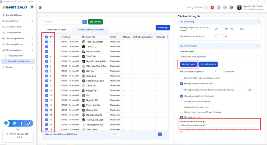 Quét Thành Viên Và Chạy Tính Năng