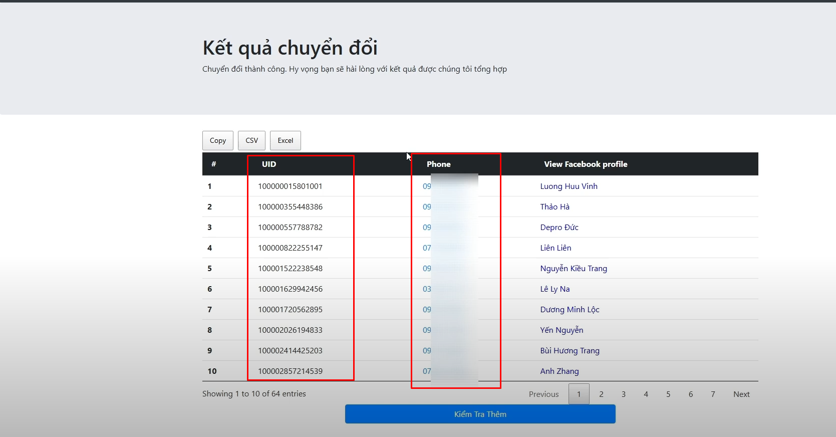 Công cụ chuyển UID sang số điện thoại